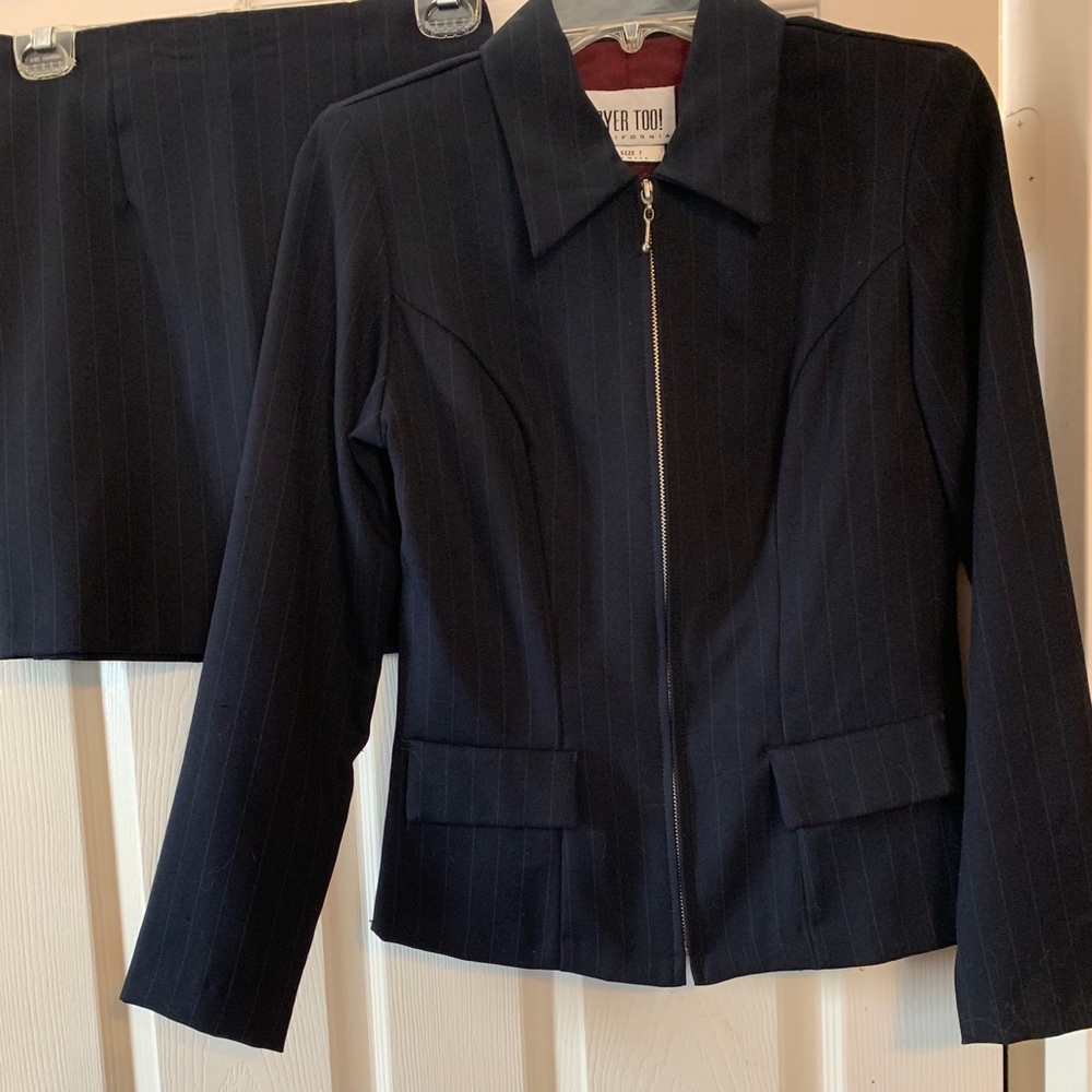 Blazer and skirt.